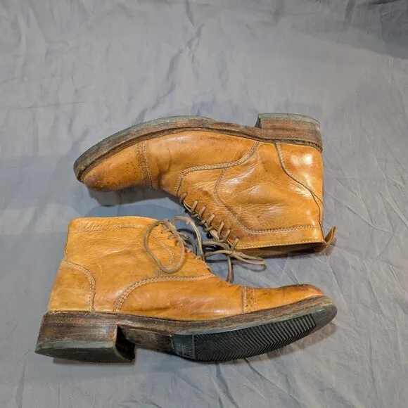 Jose Markham Brogue Tan Leather Cap Toe Ankle Boots Men Size 8
