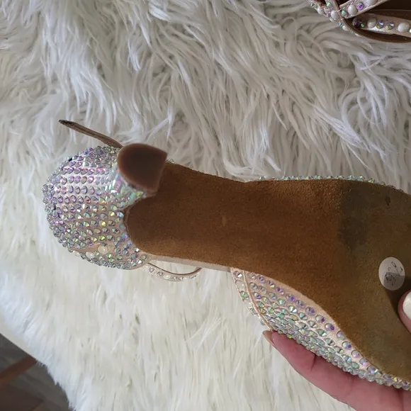 JUODVMP Women Rhinestone Ballroom Dance Shoes Latin Satin Salsa Performance