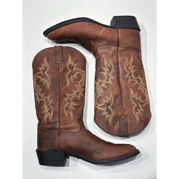 Justin 2551 Stampede 13&quot; Brown Leather Western Boots Men 11D - Very Minimal Wear
