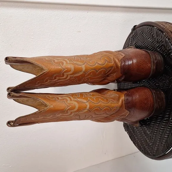 Justin Cowboy Boots Lizard Skin / Leather Men Sz 9 1/2