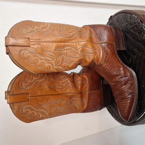 Justin Cowboy Boots Lizard Skin / Leather Men Sz 9 1/2