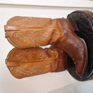 Justin Cowboy Boots Lizard Skin / Leather Men Sz 9 1/2