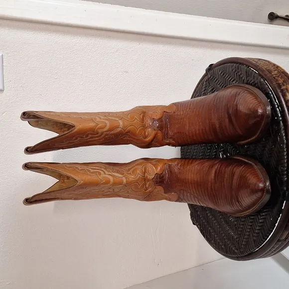 Justin Cowboy Boots Lizard Skin / Leather Men Sz 9 1/2