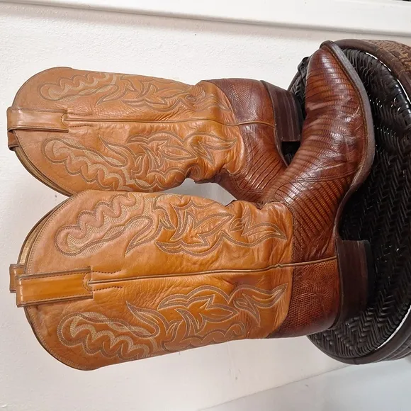 Justin Cowboy Boots Lizard Skin / Leather Men Sz 9 1/2