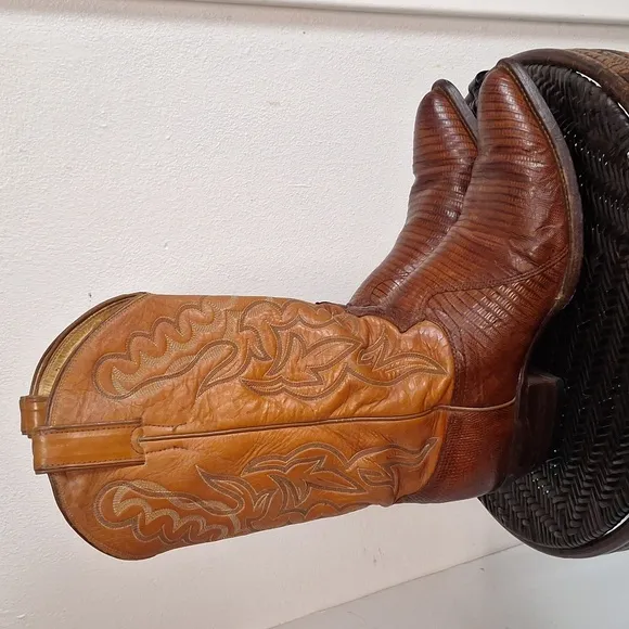Justin Cowboy Boots Lizard Skin / Leather Men Sz 9 1/2