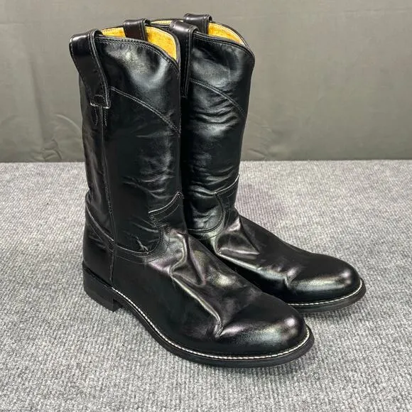 Justin Cowboy Boots Men 7.5 C Roper Western Leather Classic Rodeo Country Black