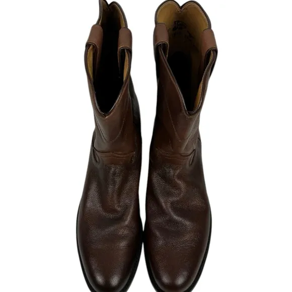 Justin Mens Classic Roper Boots 3714 Brown Size 9 C Made In Mexico Leather