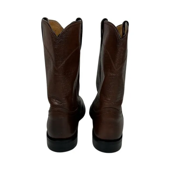 Justin Mens Classic Roper Boots 3714 Brown Size 9 C Made In Mexico Leather