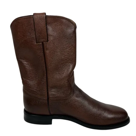 Justin Mens Classic Roper Boots 3714 Brown Size 9 C Made In Mexico Leather