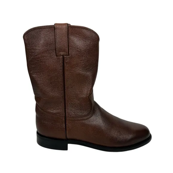 Justin Mens Classic Roper Boots 3714 Brown Size 9 C Made In Mexico Leather