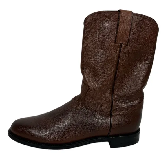 Justin Mens Classic Roper Boots 3714 Brown Size 9 C Made In Mexico Leather