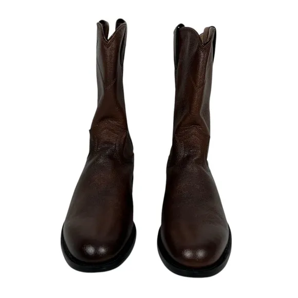 Justin Mens Classic Roper Boots 3714 Brown Size 9 C Made In Mexico Leather