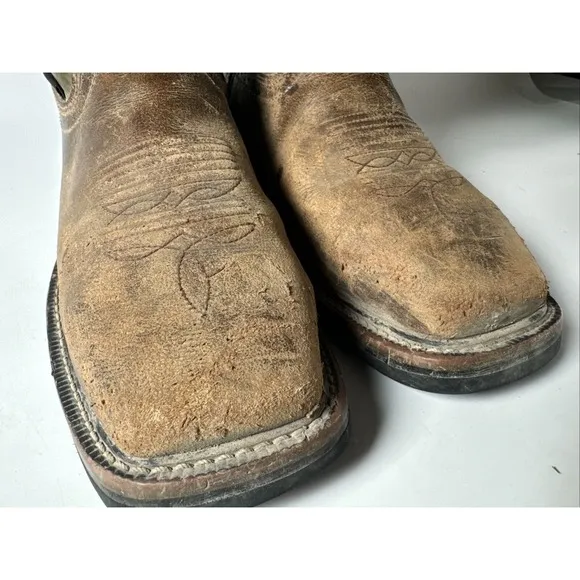 Justin Work Men - Size 7D - Brown/Green Steel Square Toe Cowboy Boots WK4570