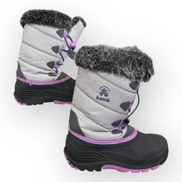 Kamik Snowangel Insulated Winter Boots Faux Fur Lining Silver Pink Size Girls 3