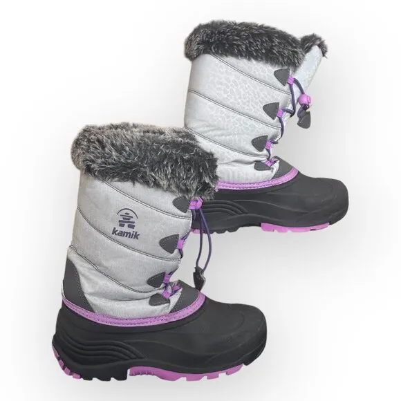 Kamik Snowangel Insulated Winter Boots Faux Fur Lining Silver Pink Size Girls 3