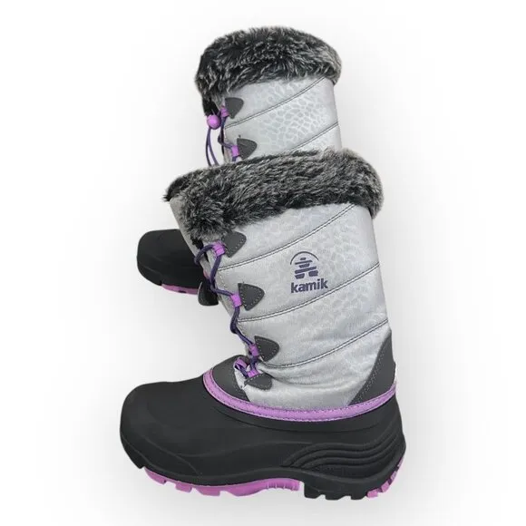 Kamik Snowangel Insulated Winter Boots Faux Fur Lining Silver Pink Size Girls 3