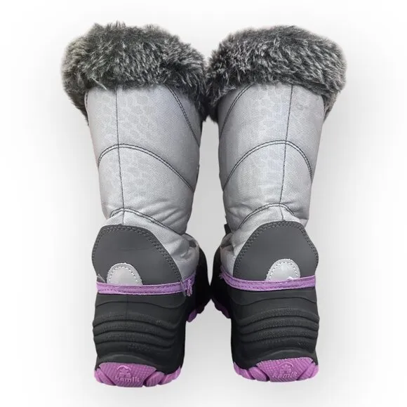Kamik Snowangel Insulated Winter Boots Faux Fur Lining Silver Pink Size Girls 3