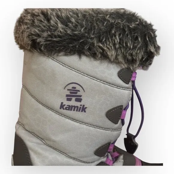 Kamik Snowangel Insulated Winter Boots Faux Fur Lining Silver Pink Size Girls 3