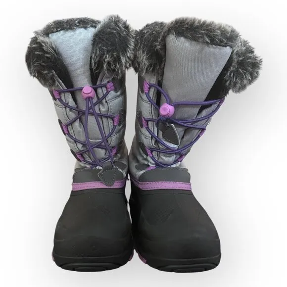 Kamik Snowangel Insulated Winter Boots Faux Fur Lining Silver Pink Size Girls 3