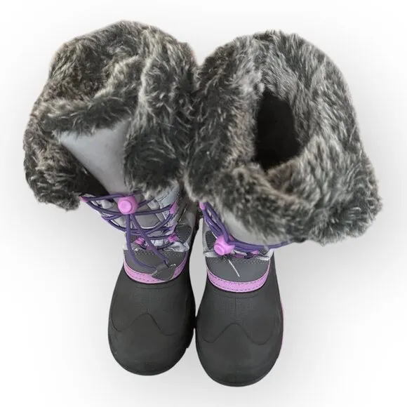 Kamik Snowangel Insulated Winter Boots Faux Fur Lining Silver Pink Size Girls 3