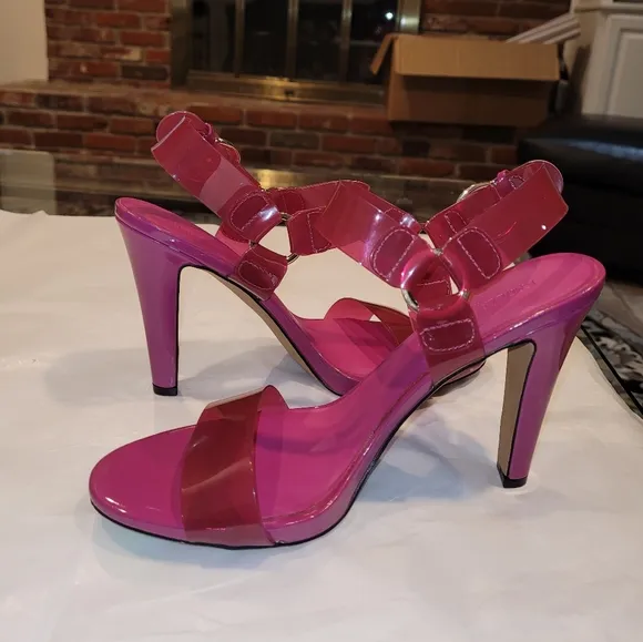 KARL LAGERFELD PARIS Cieone Clear Vinyl Ankle Strap Dress Sandals