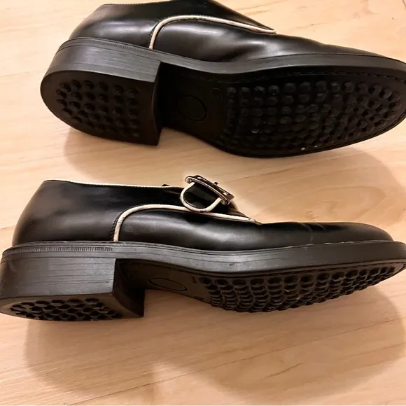 Kenneth Cole Tone Collector Monk Strap Shoes Black Leather Men's 10 White Piping