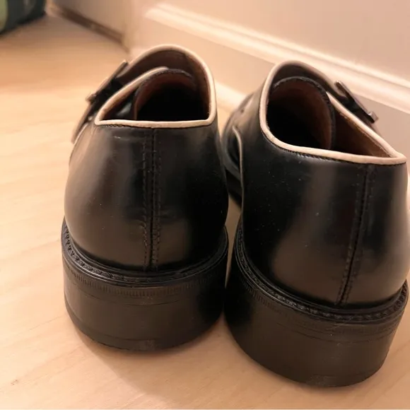 Kenneth Cole Tone Collector Monk Strap Shoes Black Leather Men's 10 White Piping