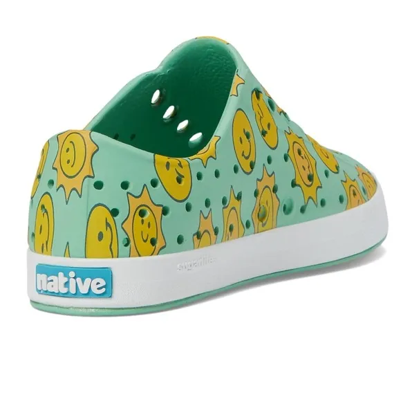 Kids' Green and Yellow Smiley Face Native’s Slip-On Water and Sand Tennis Shoes