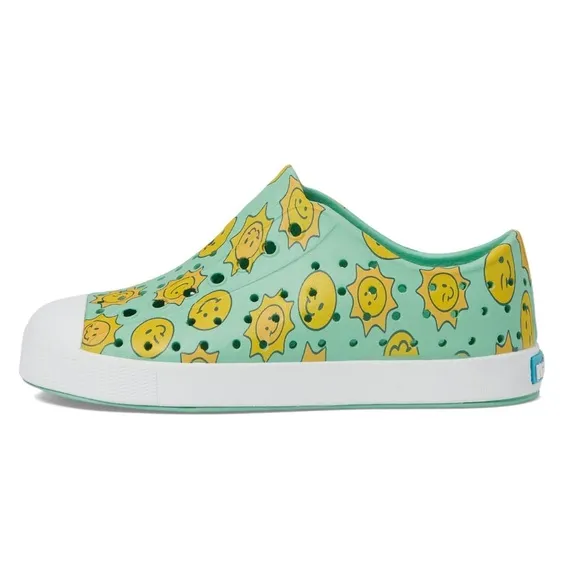 Kids' Green and Yellow Smiley Face Native’s Slip-On Water and Sand Tennis Shoes