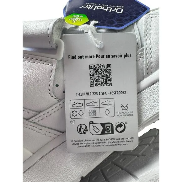 Lacoste White Casual Tennis Shoes Classic Sneakers Mens Size 6.5 Womens Size 8.5
