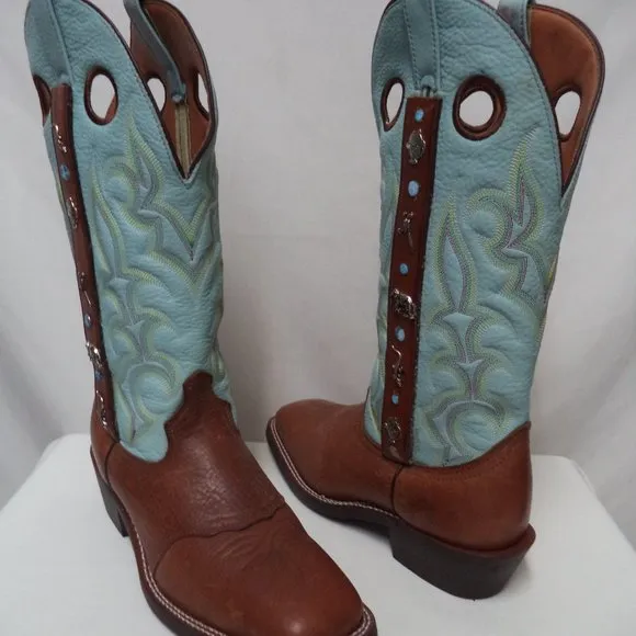Laredo Leather Cowboy Boots Oil and Chemical Resistant Men embroider Size Sz 10