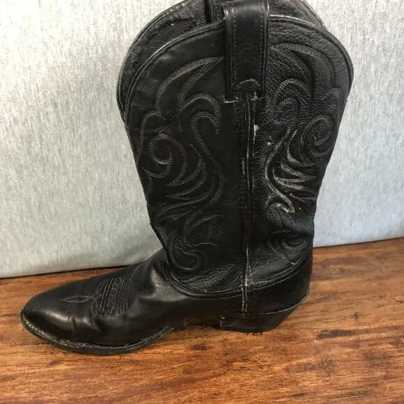 Laredo Men Size 9.5 D Black Leather Western Cowboy Boots Pull On