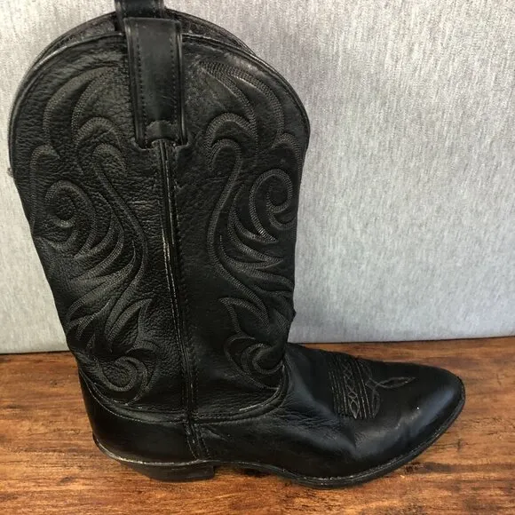 Laredo Men Size 9.5 D Black Leather Western Cowboy Boots Pull On