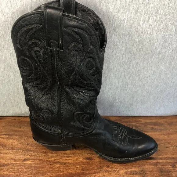 Laredo Men Size 9.5 D Black Leather Western Cowboy Boots Pull On