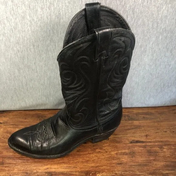 Laredo Men Size 9.5 D Black Leather Western Cowboy Boots Pull On