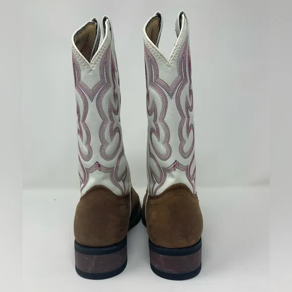 Laredo Womens Mesquite Embroidered Square Toe Boots - Brown and White Size 7 1/2