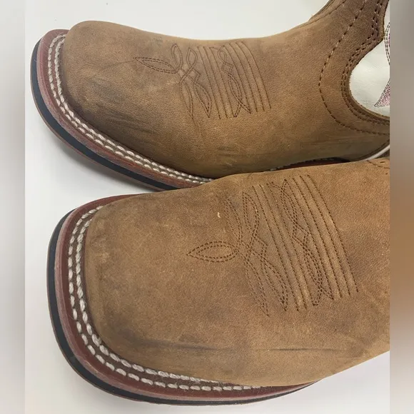 Laredo Womens Mesquite Embroidered Square Toe Boots - Brown and White Size 7 1/2