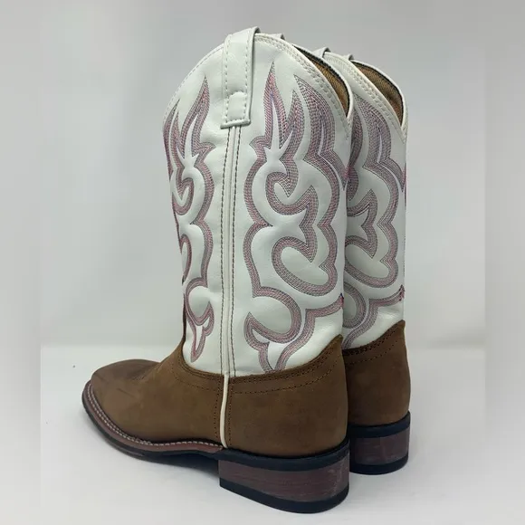 Laredo Womens Mesquite Embroidered Square Toe Boots - Brown and White Size 7 1/2
