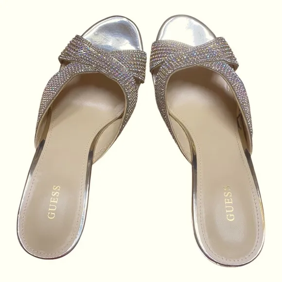 Like New! GUESS Gold Bling Wedges Sandals