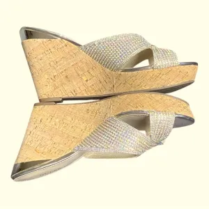 Like New! GUESS Gold Bling Wedges Sandals