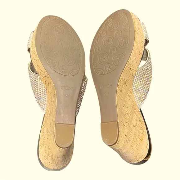Like New! GUESS Gold Bling Wedges Sandals