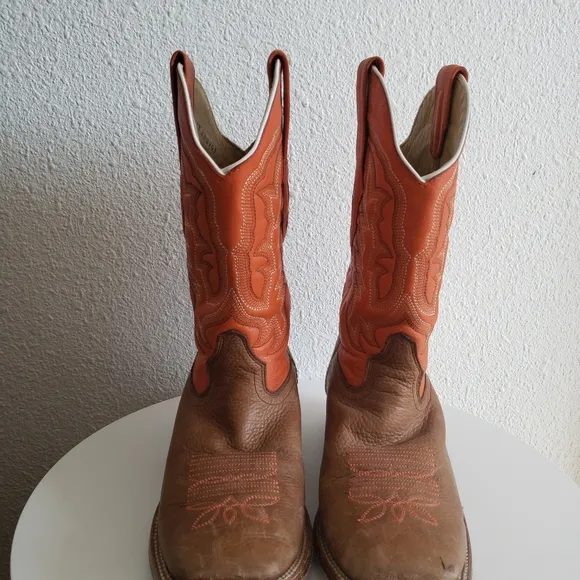 Los Altos Mocha Men Western Cowboy Orange/beige Leather Boots