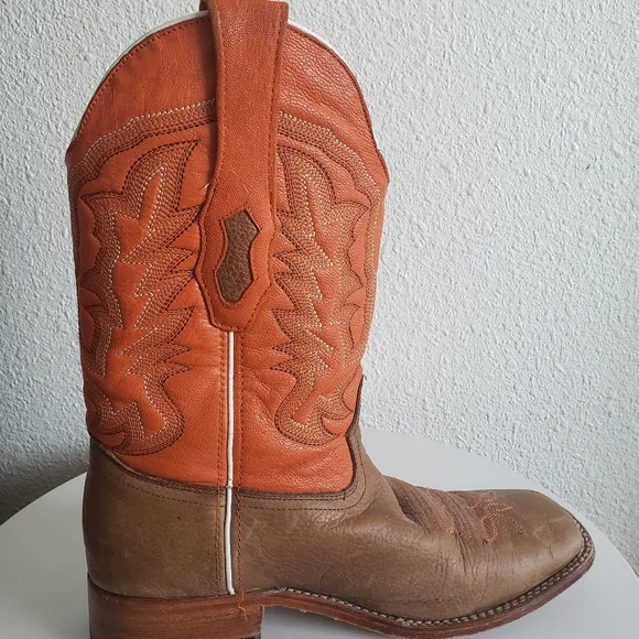 Los Altos Mocha Men Western Cowboy Orange/beige Leather Boots