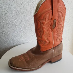 Los Altos Mocha Men Western Cowboy Orange/beige Leather Boots