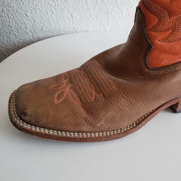 Los Altos Mocha Men Western Cowboy Orange/beige Leather Boots