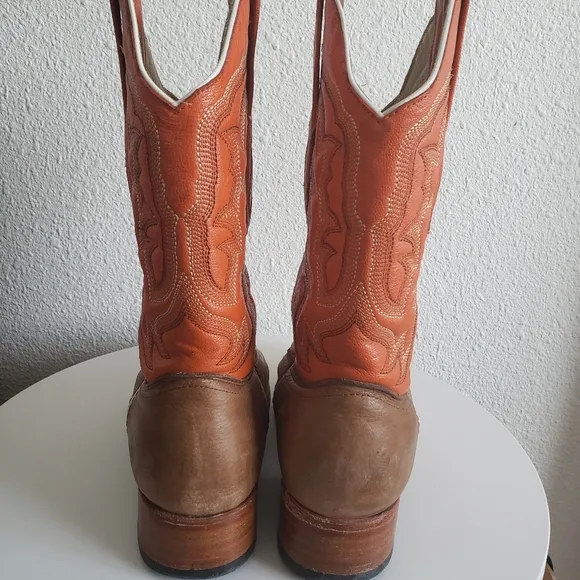 Los Altos Mocha Men Western Cowboy Orange/beige Leather Boots