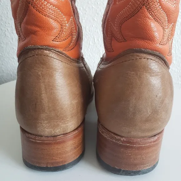 Los Altos Mocha Men Western Cowboy Orange/beige Leather Boots