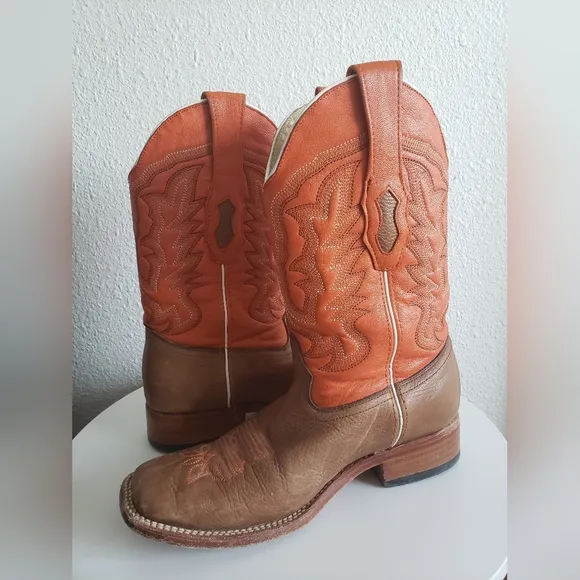 Los Altos Mocha Men Western Cowboy Orange/beige Leather Boots