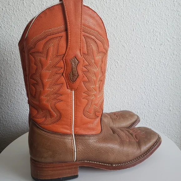 Los Altos Mocha Men Western Cowboy Orange/beige Leather Boots