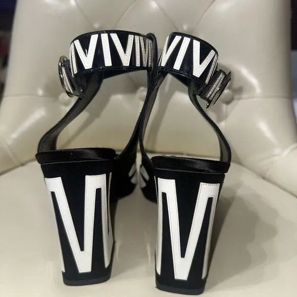 Louis Vuitton Black White Satin Leather Ankle Strap Block Heels Pump 9.5/10 40.5